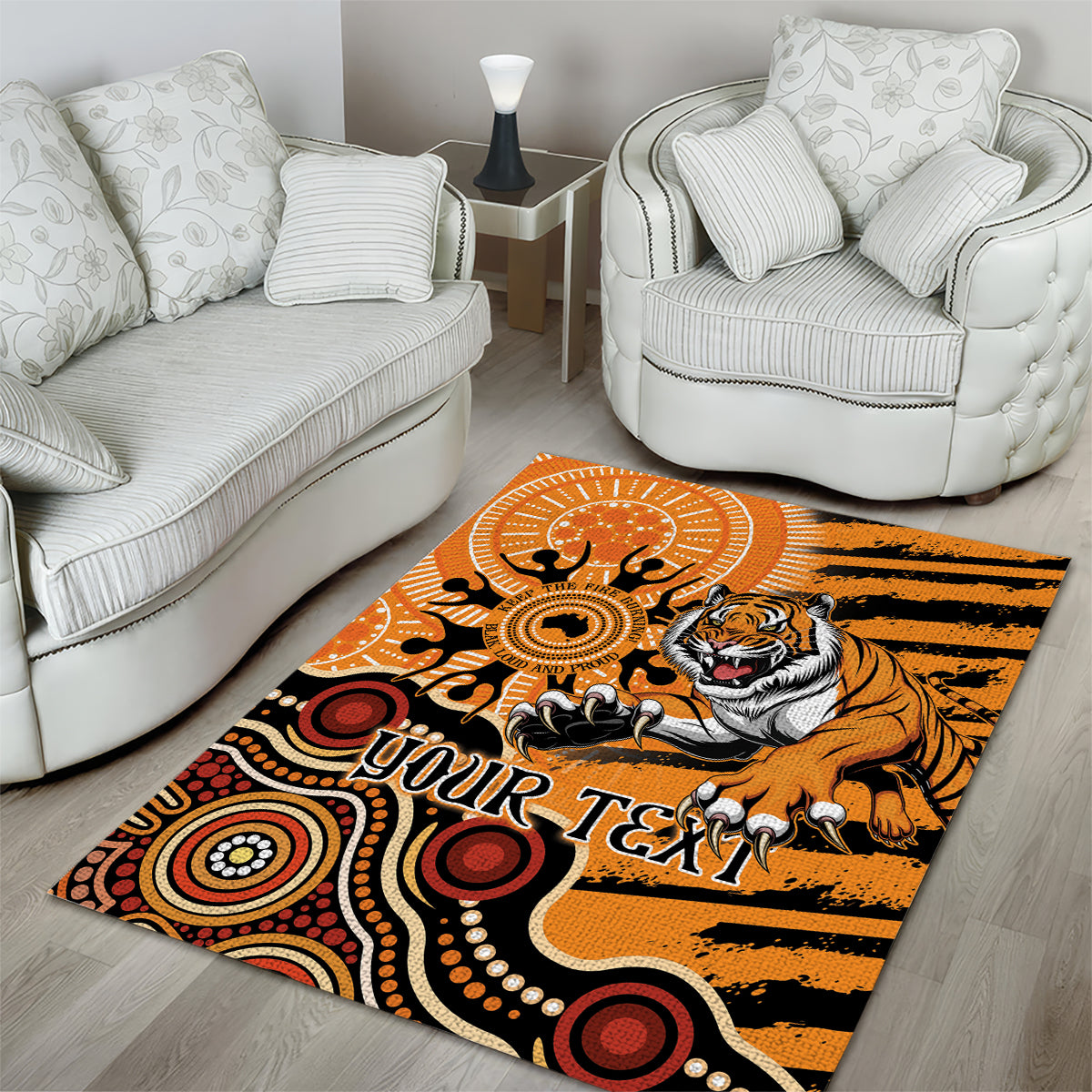 Personalised Wests Tigers NAIDOC Week 2024 Area Rug Aboriginal Fire Burning Sparks - Vibe Hoodie Shop