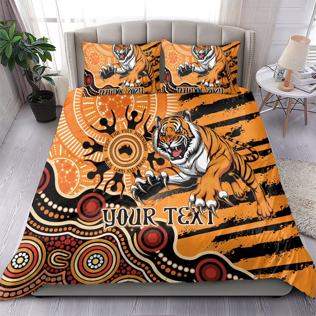Personalised Wests Tigers NAIDOC Week 2024 Bedding Set Aboriginal Fire Burning Sparks - Vibe Hoodie Shop