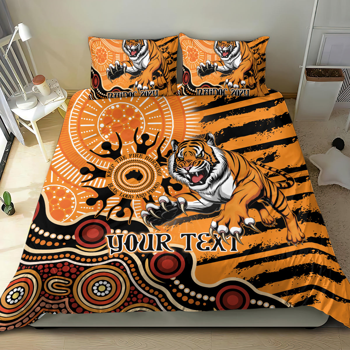 Personalised Wests Tigers NAIDOC Week 2024 Bedding Set Aboriginal Fire Burning Sparks - Vibe Hoodie Shop