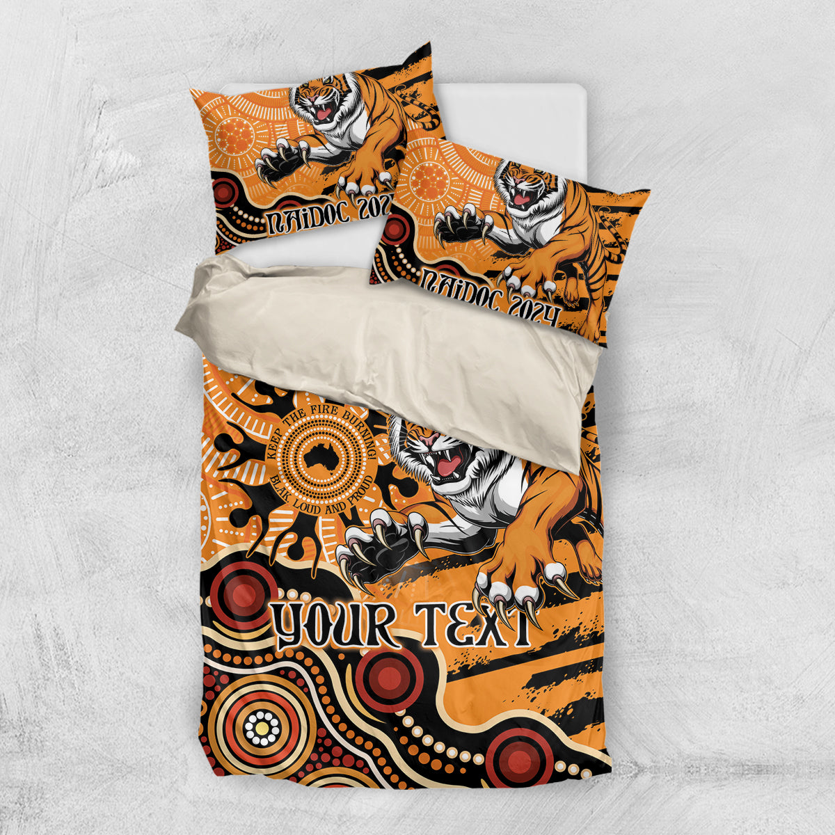 Personalised Wests Tigers NAIDOC Week 2024 Bedding Set Aboriginal Fire Burning Sparks - Vibe Hoodie Shop