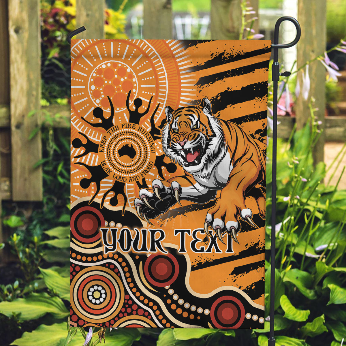 Personalised Wests Tigers NAIDOC Week 2024 Garden Flag Aboriginal Fire Burning Sparks - Vibe Hoodie Shop