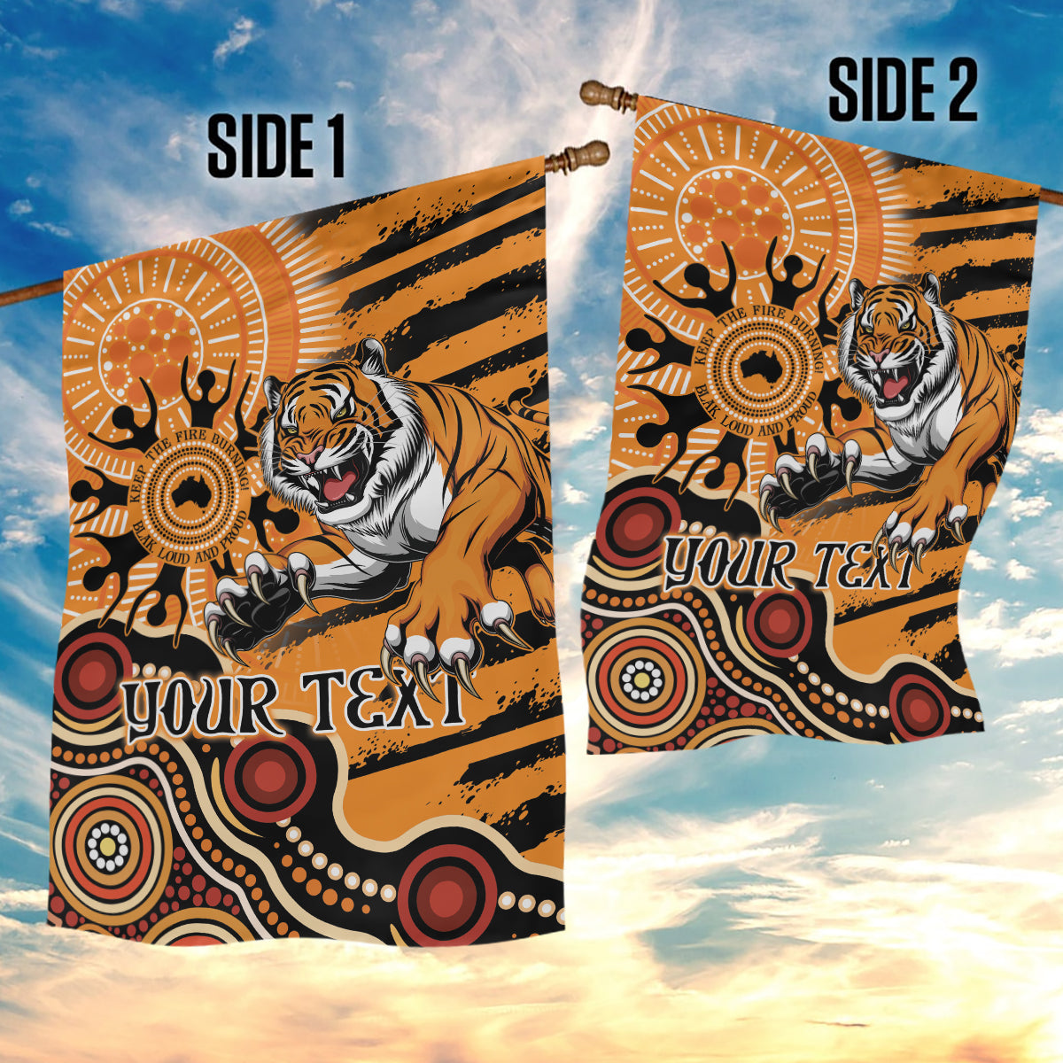 Personalised Wests Tigers NAIDOC Week 2024 Garden Flag Aboriginal Fire Burning Sparks - Vibe Hoodie Shop