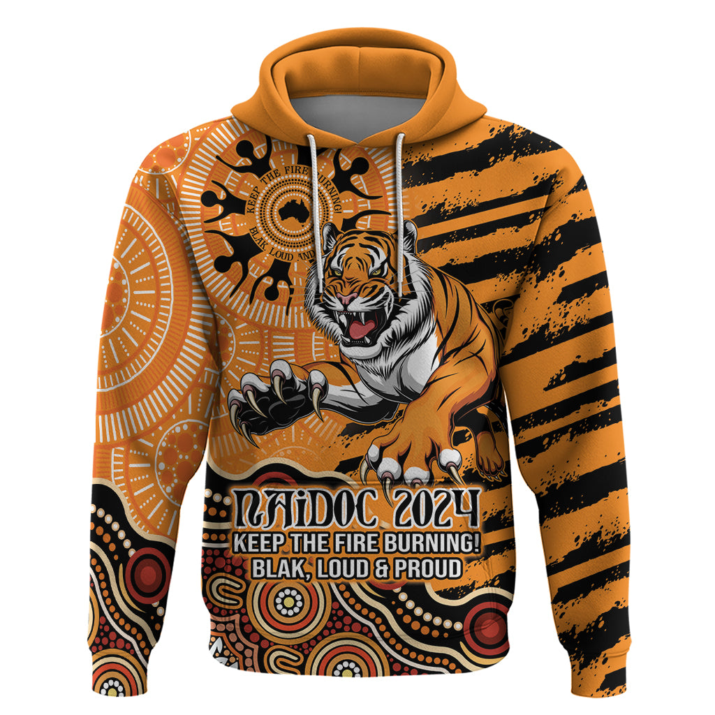 Personalised Wests Tigers NAIDOC Week 2024 Hoodie Aboriginal Fire Burning Sparks LT9 - Vibe Hoodie Shop