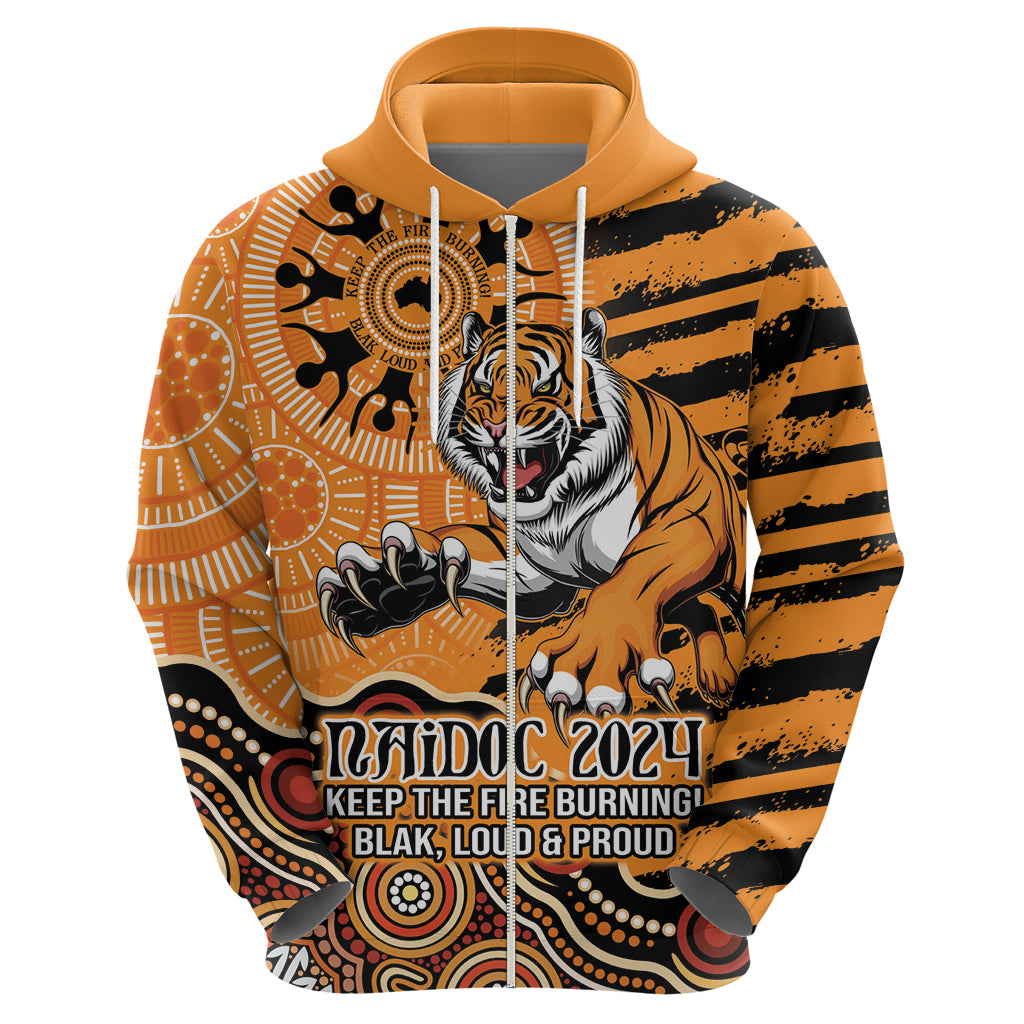 Personalised Wests Tigers NAIDOC Week 2024 Hoodie Aboriginal Fire Burning Sparks LT9 - Vibe Hoodie Shop