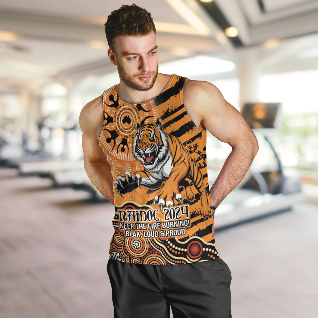 Personalised Wests Tigers NAIDOC Week 2024 Men Tank Top Aboriginal Fire Burning Sparks - Vibe Hoodie Shop