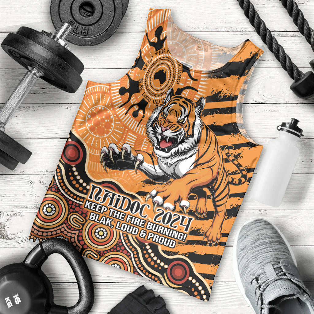 Personalised Wests Tigers NAIDOC Week 2024 Men Tank Top Aboriginal Fire Burning Sparks - Vibe Hoodie Shop
