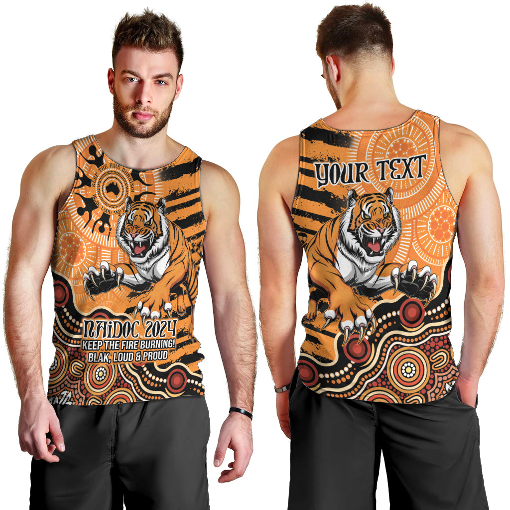 Personalised Wests Tigers NAIDOC Week 2024 Men Tank Top Aboriginal Fire Burning Sparks - Vibe Hoodie Shop