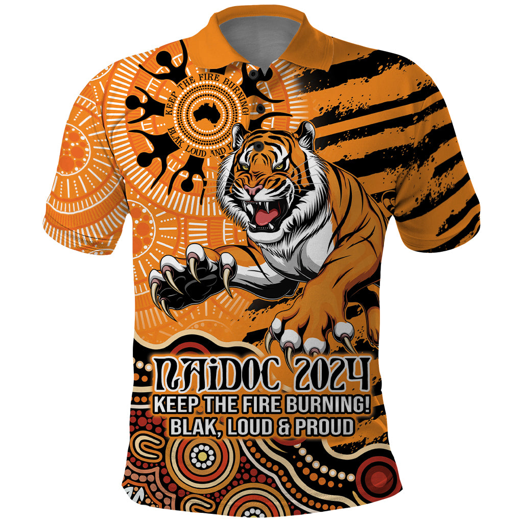 Personalised Wests Tigers NAIDOC Week 2024 Polo Shirt Aboriginal Fire Burning Sparks LT9 - Vibe Hoodie Shop