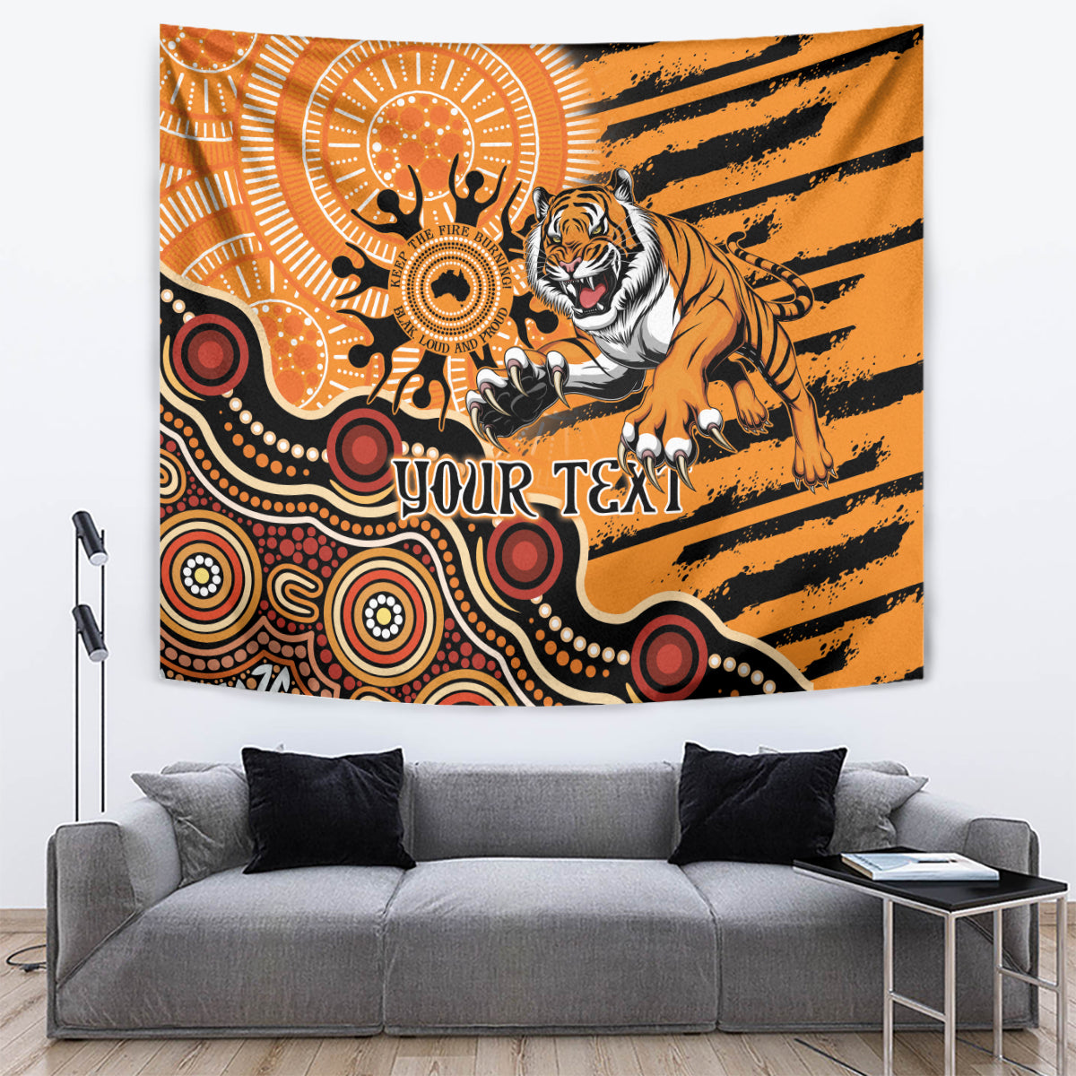 Personalised Wests Tigers NAIDOC Week 2024 Tapestry Aboriginal Fire Burning Sparks - Vibe Hoodie Shop