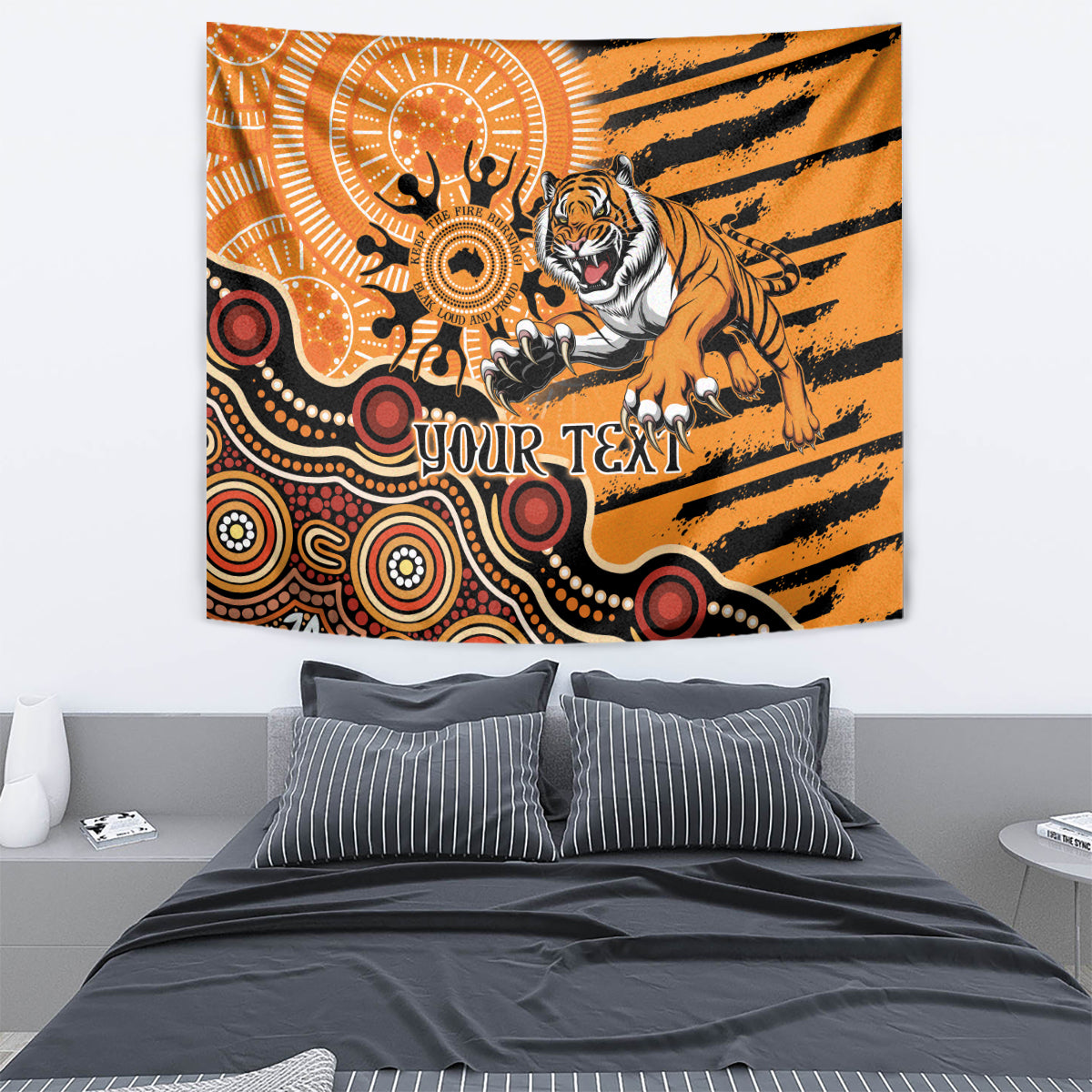 Personalised Wests Tigers NAIDOC Week 2024 Tapestry Aboriginal Fire Burning Sparks - Vibe Hoodie Shop