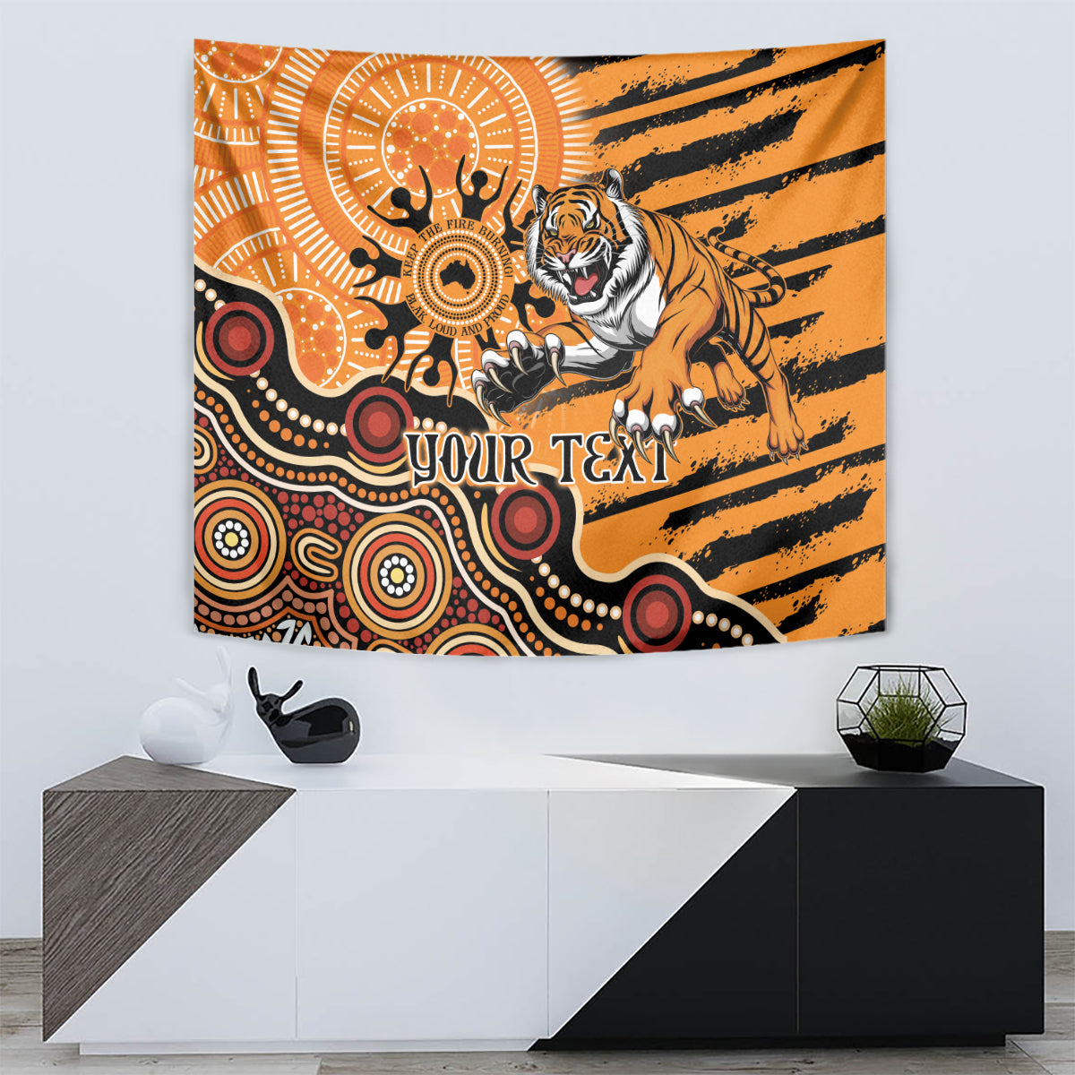 Personalised Wests Tigers NAIDOC Week 2024 Tapestry Aboriginal Fire Burning Sparks - Vibe Hoodie Shop