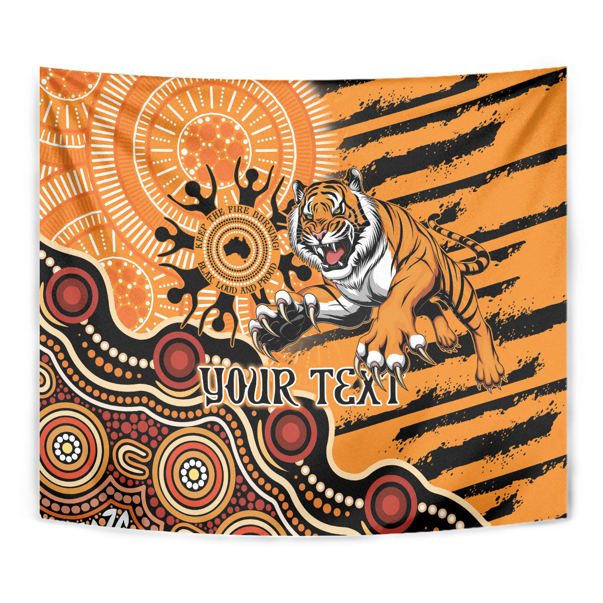 Personalised Wests Tigers NAIDOC Week 2024 Tapestry Aboriginal Fire Burning Sparks - Vibe Hoodie Shop