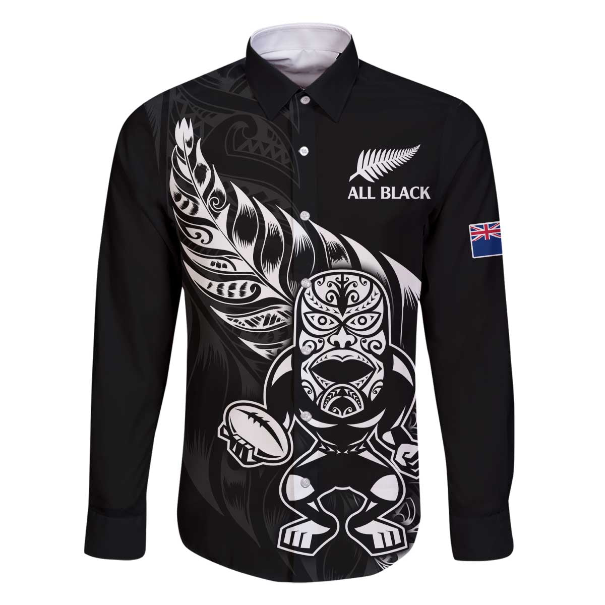 New Zealand Rugby Custom Family Matching Off The Shoulder Long Sleeve Dress and Hawaiian Shirt Opango All Black Fern