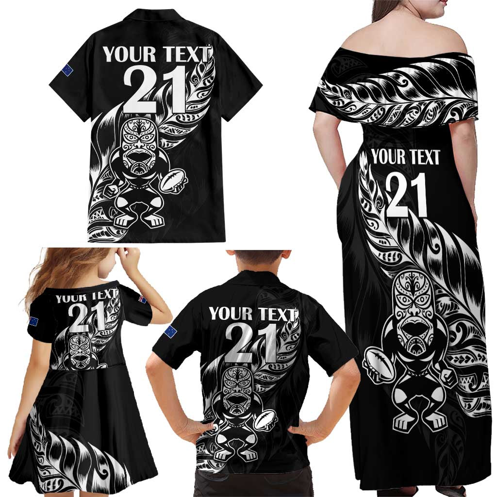 New Zealand Rugby Custom Family Matching Off Shoulder Maxi Dress and Hawaiian Shirt Opango All Black Fern