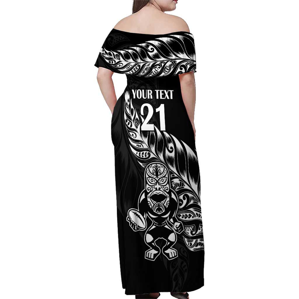 New Zealand Rugby Custom Family Matching Off Shoulder Maxi Dress and Hawaiian Shirt Opango All Black Fern