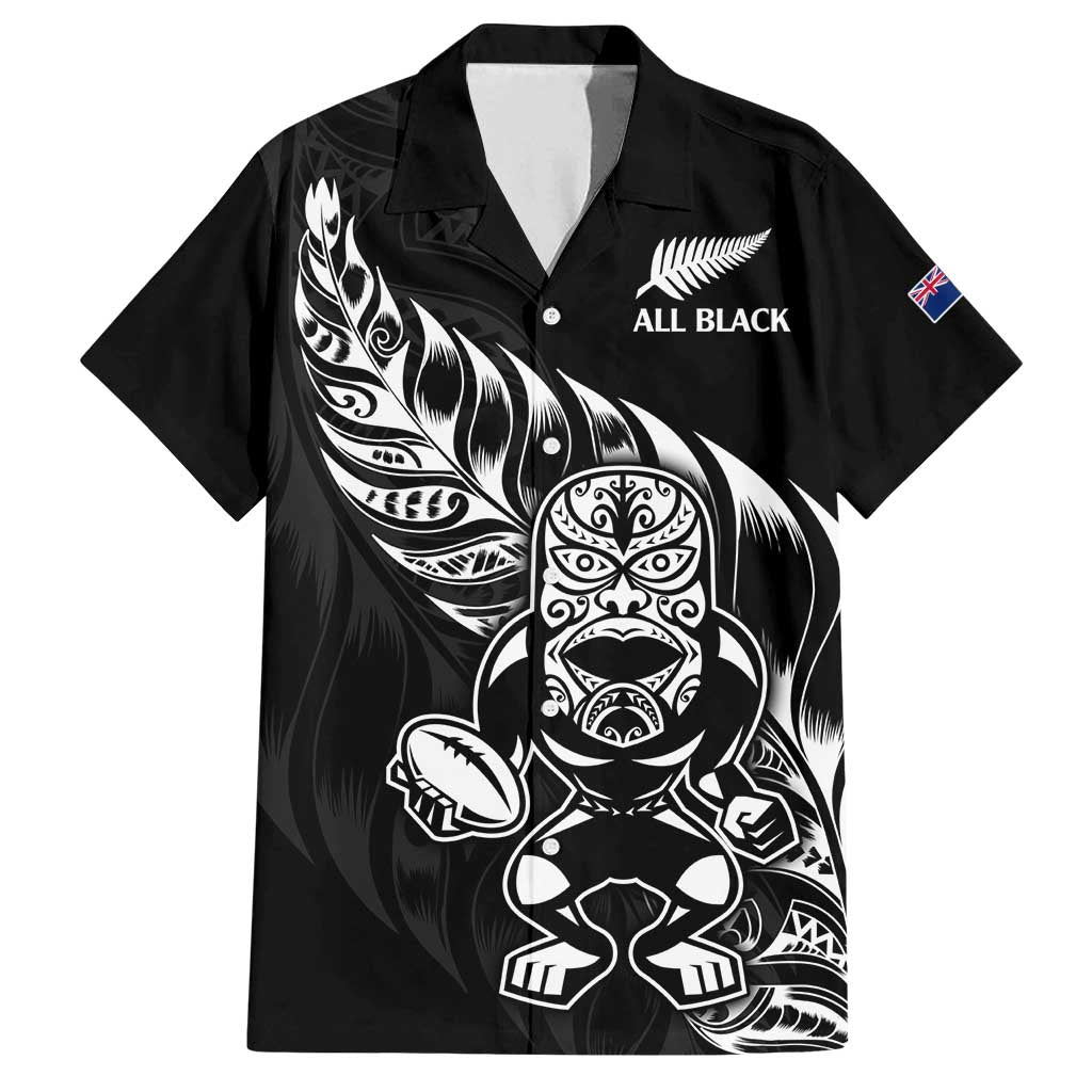 New Zealand Rugby Custom Family Matching Off Shoulder Short Dress and Hawaiian Shirt Opango All Black Fern