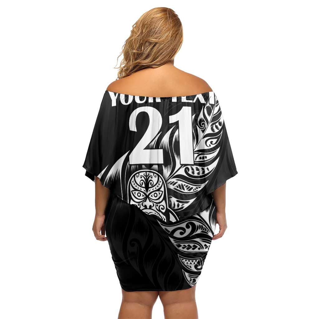 New Zealand Rugby Custom Family Matching Off Shoulder Short Dress and Hawaiian Shirt Opango All Black Fern