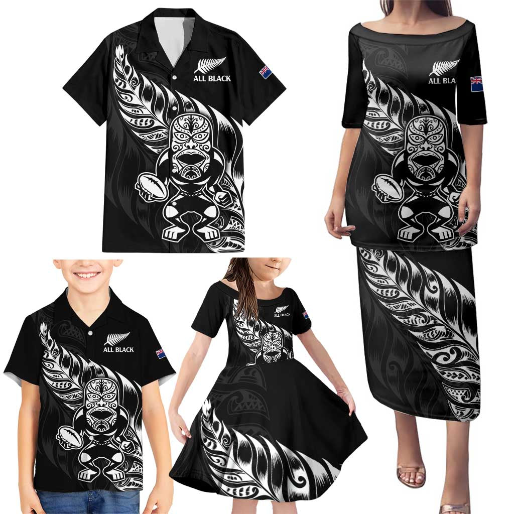 New Zealand Rugby Custom Family Matching Puletasi and Hawaiian Shirt Opango All Black Fern