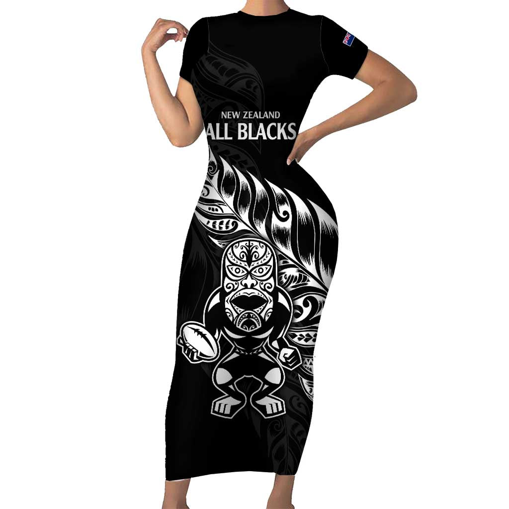 New Zealand Rugby Custom Family Matching Short Sleeve Bodycon Dress and Hawaiian Shirt Opango All Black Fern