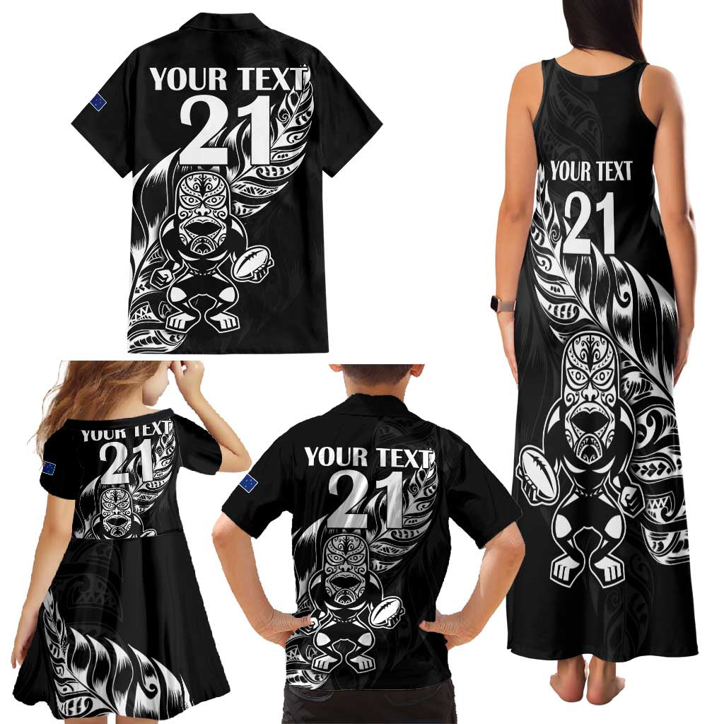 New Zealand Rugby Custom Family Matching Tank Maxi Dress and Hawaiian Shirt Opango All Black Fern