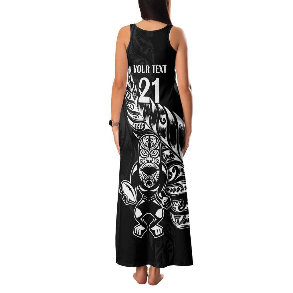 New Zealand Rugby Custom Family Matching Tank Maxi Dress and Hawaiian Shirt Opango All Black Fern