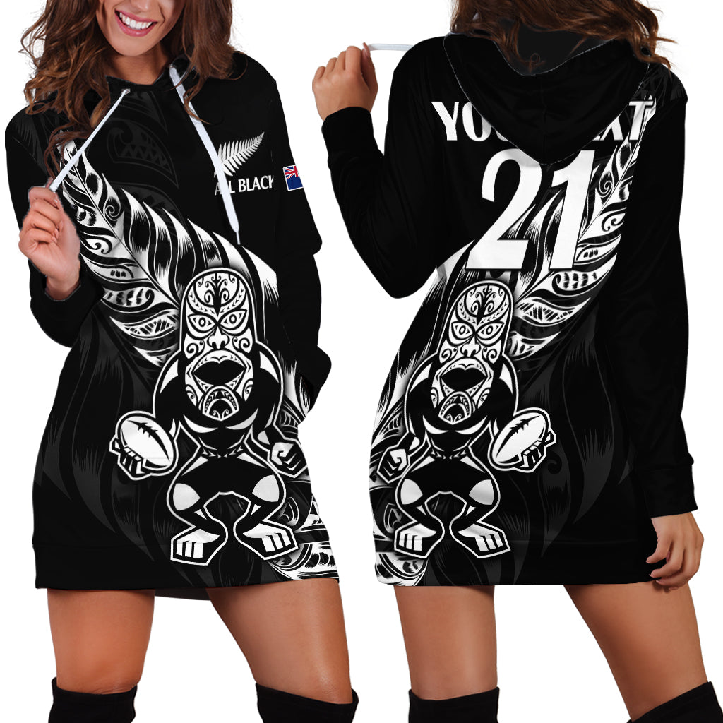 (Custom Text And Number) New Zealand All Black Rugby Hoodie Dress - Vibe Hoodie Shop