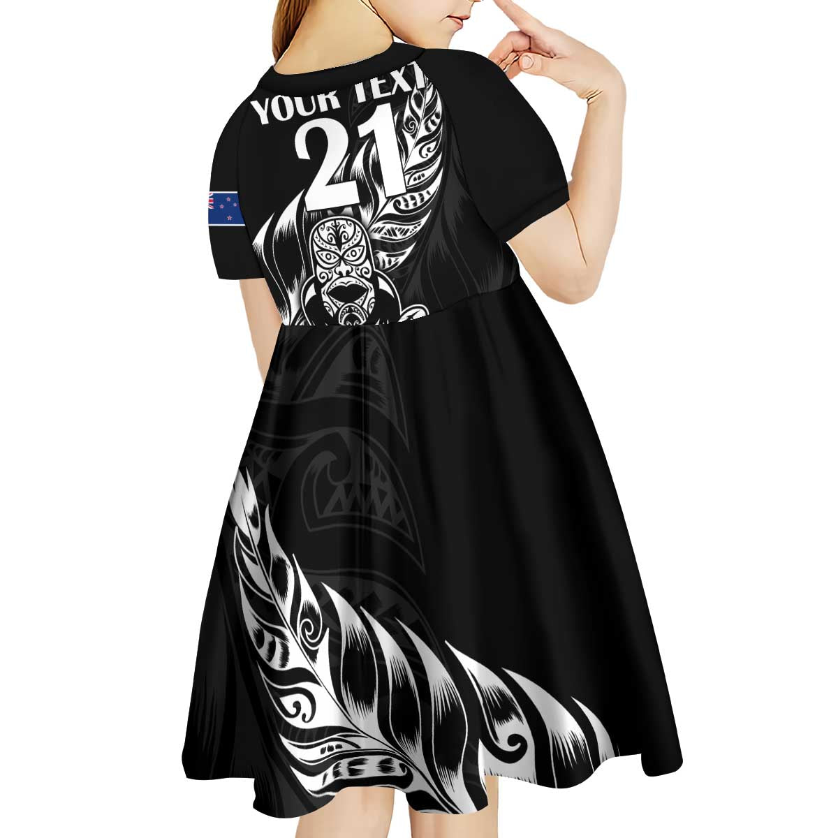 New Zealand Rugby Custom Kid Short Sleeve Dress Opango All Black Fern - Vibe Hoodie Shop