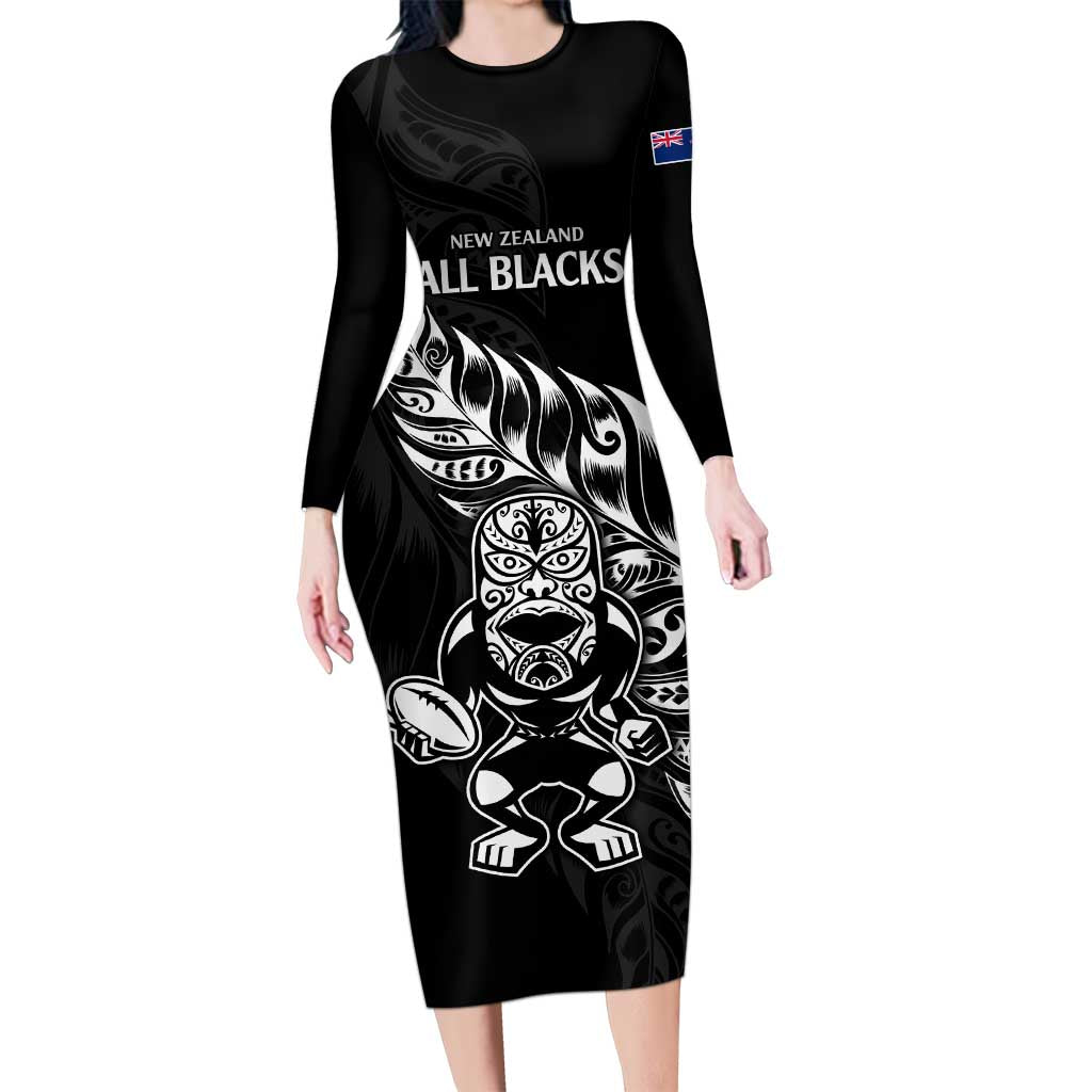 New Zealand Rugby Custom Long Sleeve Bodycon Dress Opango All Black Fern