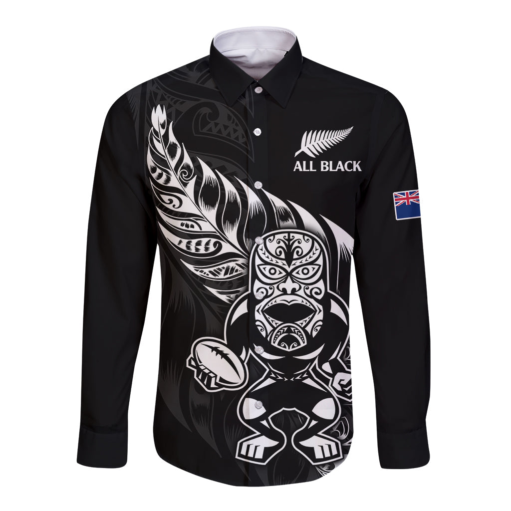 (Custom Text And Number) New Zealand All Black Rugby Long Sleeve Button Shirt - Vibe Hoodie Shop