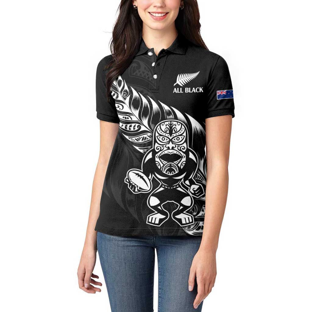 New Zealand Rugby Custom Women Polo Shirt Opango All Black Fern - Vibe Hoodie Shop