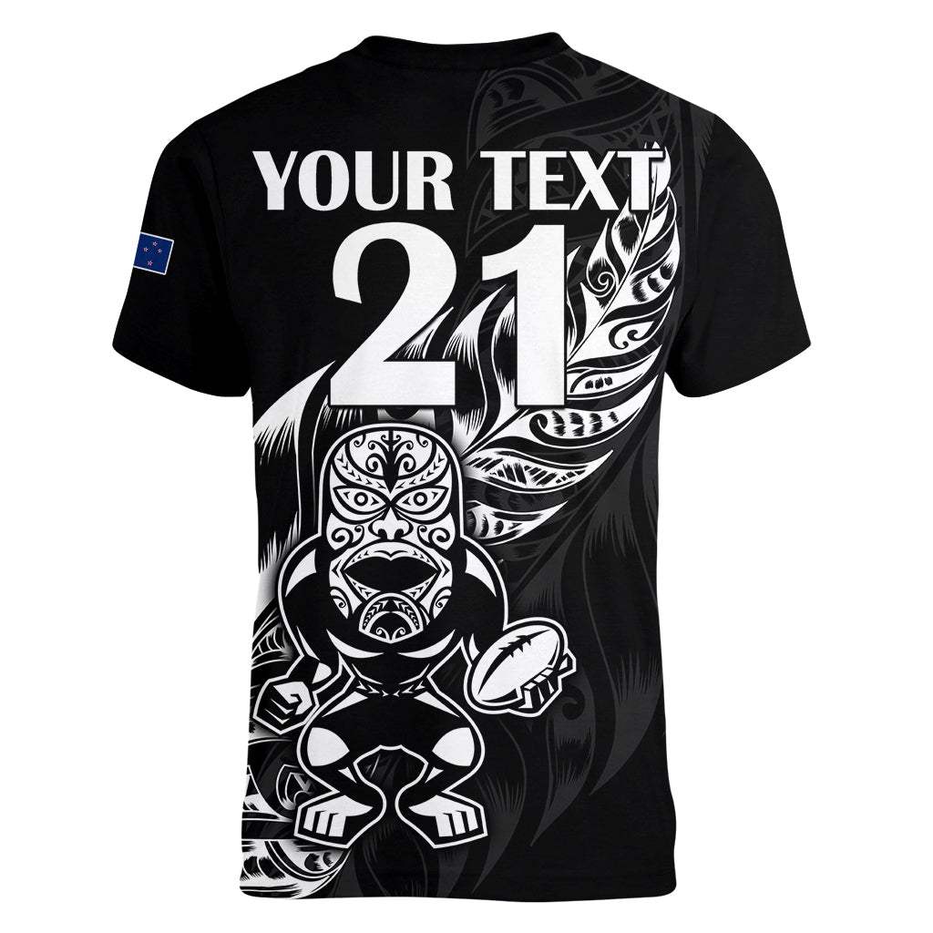 (Custom Text And Number) New Zealand All Black Rugby Women V Neck T Shirt - Vibe Hoodie Shop