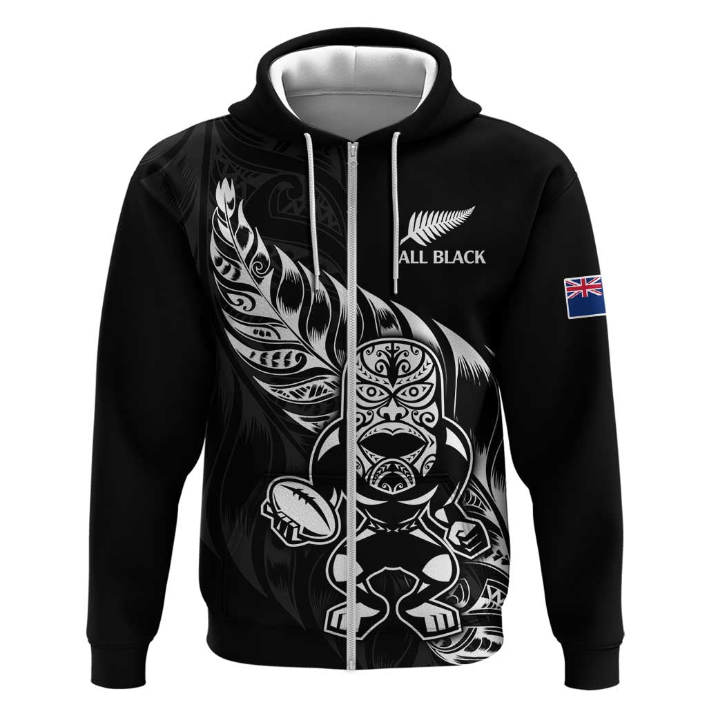 New Zealand Rugby Custom Zip Hoodie Opango All Black Fern - Vibe Hoodie Shop