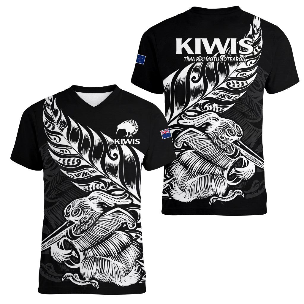 New Zealand Kiwi Rugby Women V Neck T Shirt - Vibe Hoodie Shop