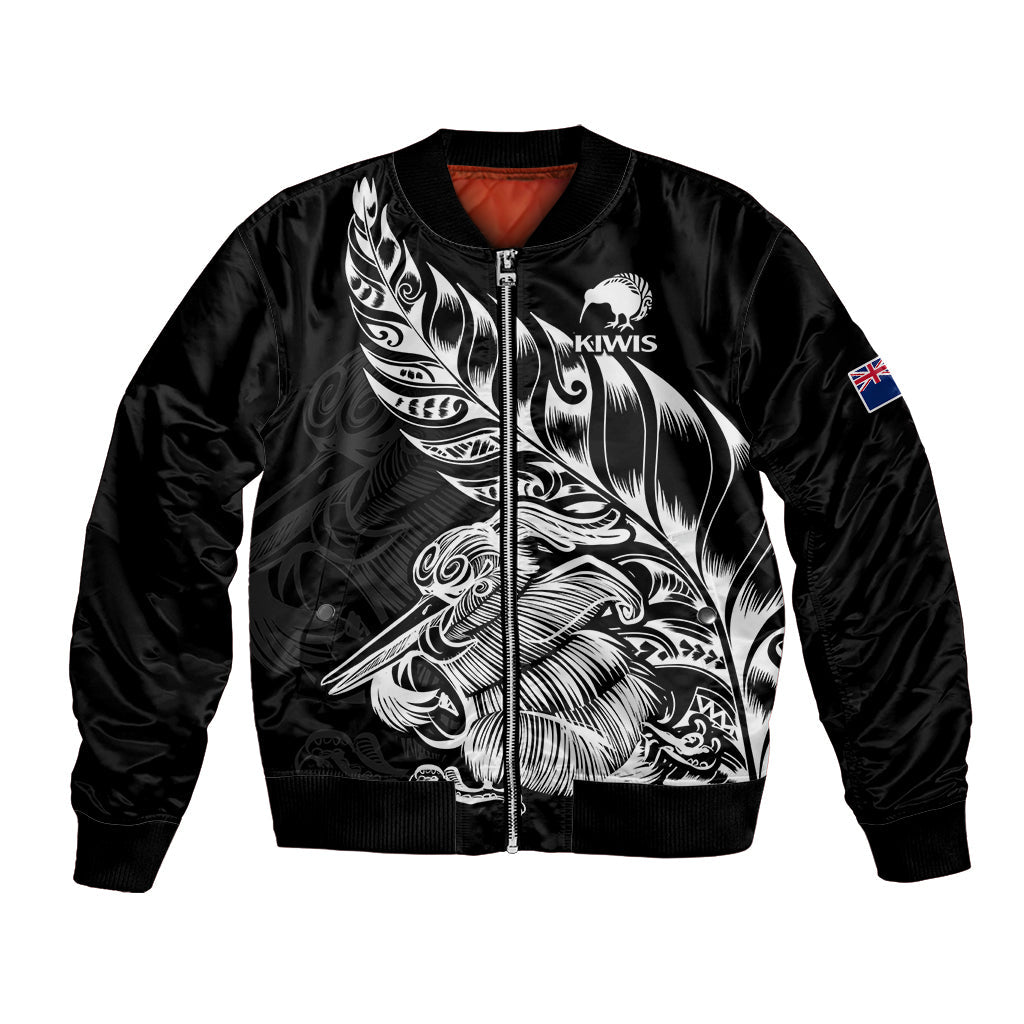 (Custom Text And Number) New Zealand Kiwi Rugby Bomber Jacket - Vibe Hoodie Shop