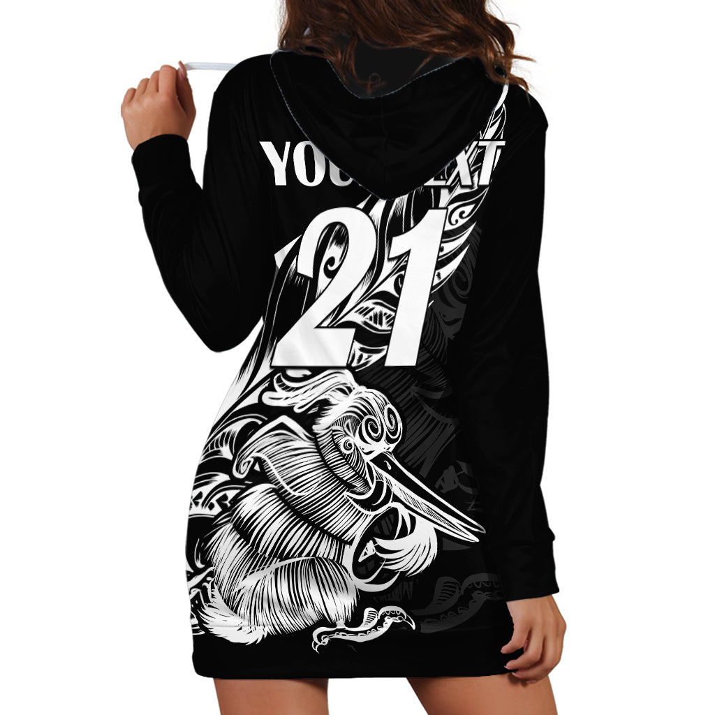 (Custom Text And Number) New Zealand Kiwi Rugby Hoodie Dress - Vibe Hoodie Shop