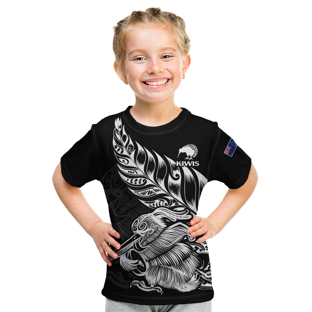 (Custom Text And Number) New Zealand Kiwi Rugby Kid T Shirt - Vibe Hoodie Shop