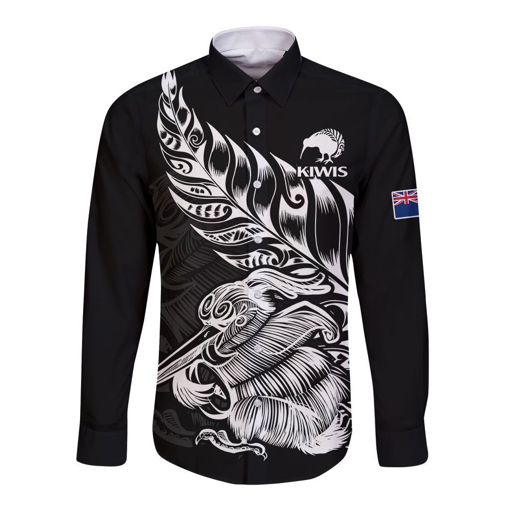 (Custom Text And Number) New Zealand Kiwi Rugby Long Sleeve Button Shirt - Vibe Hoodie Shop