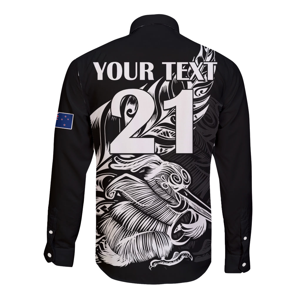 (Custom Text And Number) New Zealand Kiwi Rugby Long Sleeve Button Shirt - Vibe Hoodie Shop