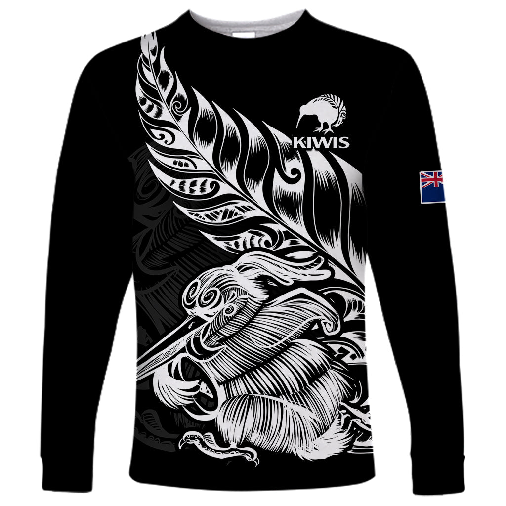 (Custom Text And Number) New Zealand Kiwi Rugby Long Sleeve Shirt - Vibe Hoodie Shop