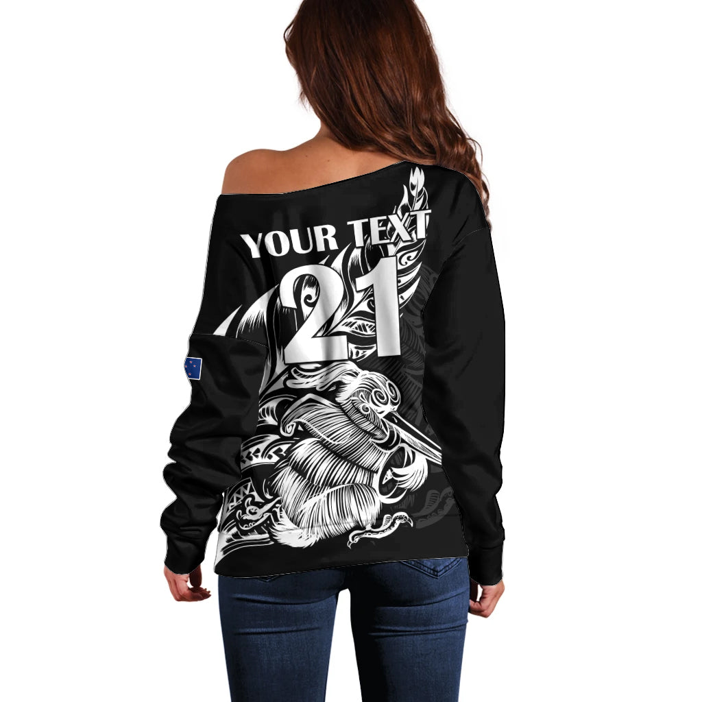 (Custom Text And Number) New Zealand Kiwi Rugby Off Shoulder Sweater - Vibe Hoodie Shop