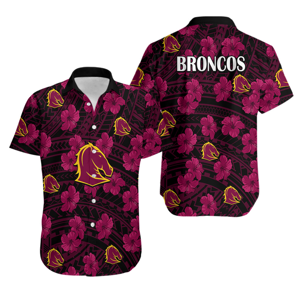 Broncos Rugby Hawaiian Shirt Polynesian Style With Hibiscus - Vibe Hoodie Shop