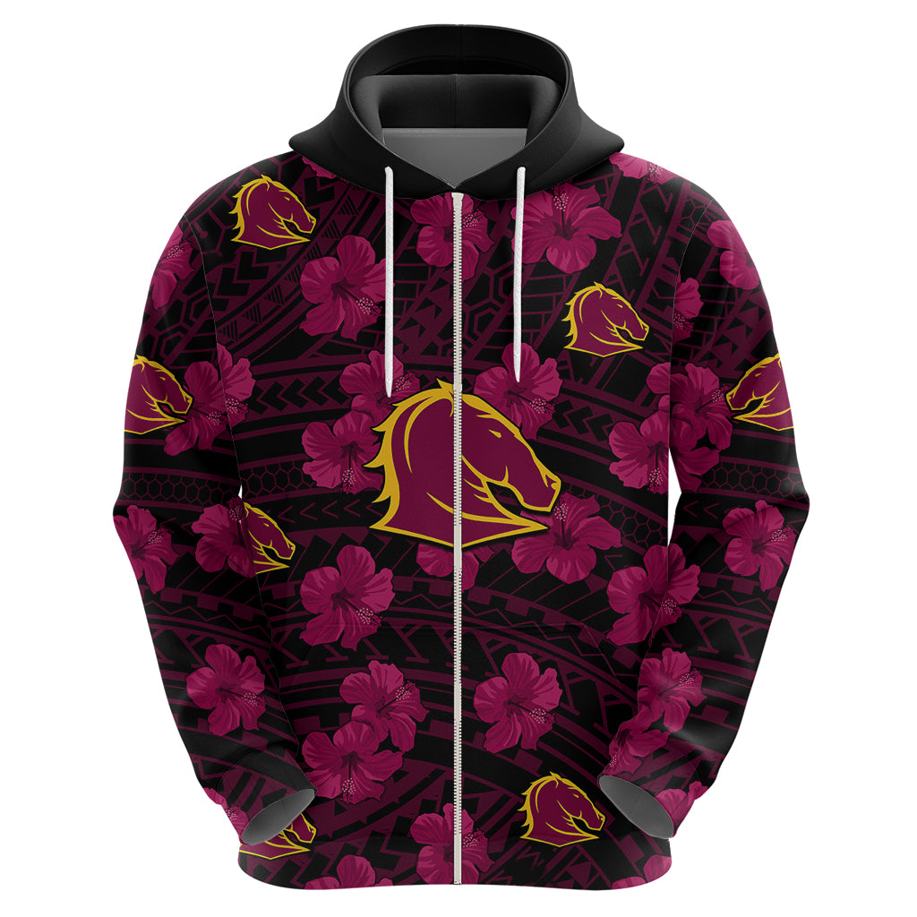 Broncos Rugby Hoodie Polynesian Style With Hibiscus LT9 - Vibe Hoodie Shop