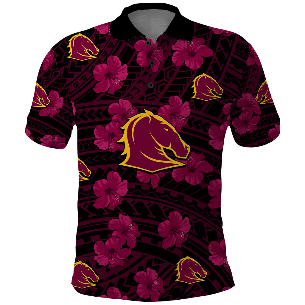 Broncos Rugby Polo Shirt Polynesian Style With Hibiscus LT9 - Vibe Hoodie Shop