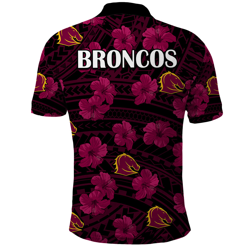 Broncos Rugby Polo Shirt Polynesian Style With Hibiscus LT9 - Vibe Hoodie Shop