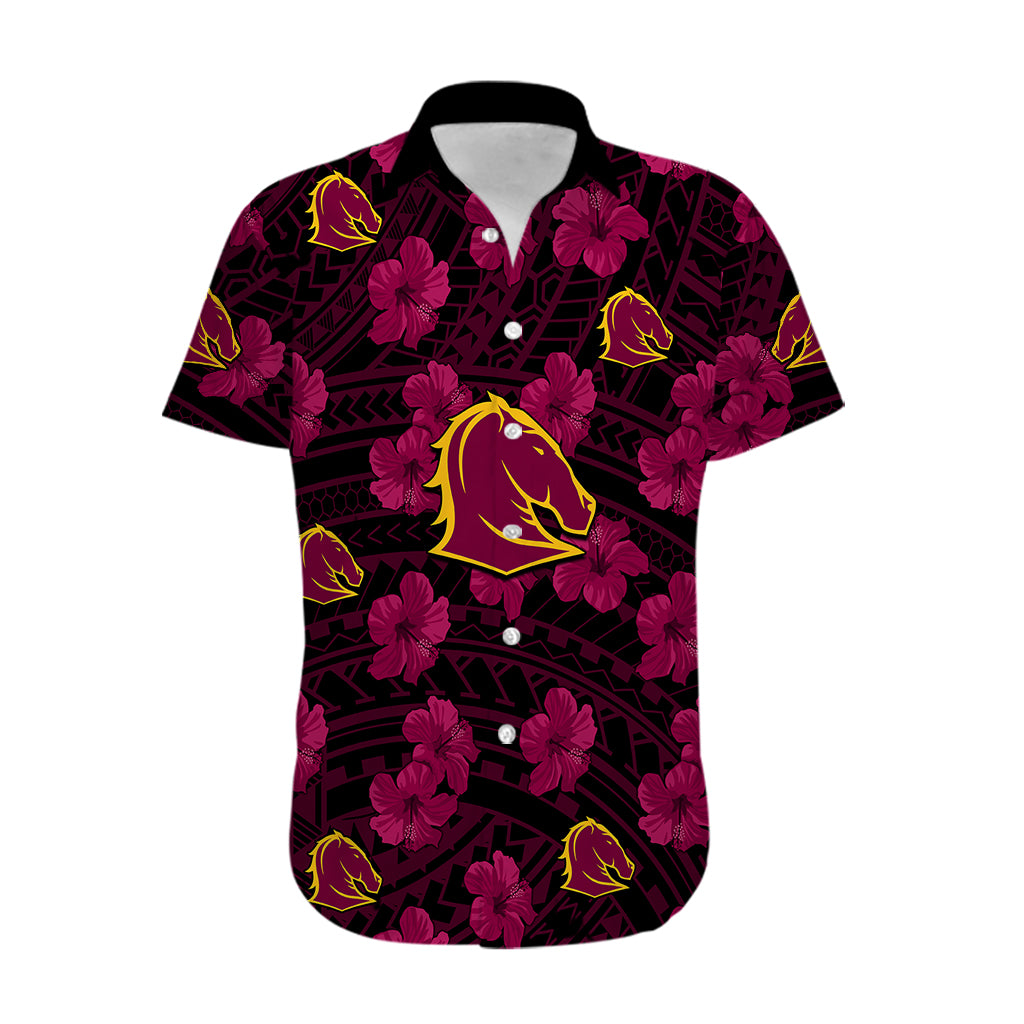 (Custom Text And Number) Broncos Rugby Hawaiian Shirt Polynesian Style With Hibiscus - Vibe Hoodie Shop