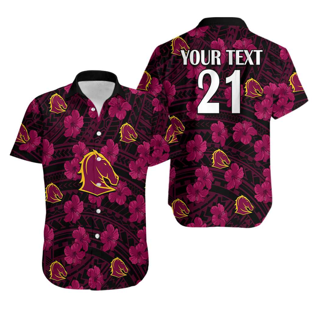 (Custom Text And Number) Broncos Rugby Hawaiian Shirt Polynesian Style With Hibiscus - Vibe Hoodie Shop