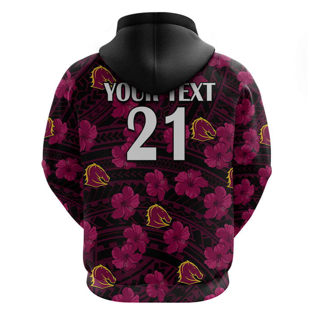(Custom Text And Number) Broncos Rugby Hoodie Polynesian Style With Hibiscus LT9 - Vibe Hoodie Shop