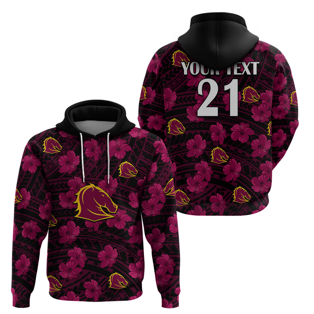 (Custom Text And Number) Broncos Rugby Hoodie Polynesian Style With Hibiscus LT9 - Vibe Hoodie Shop