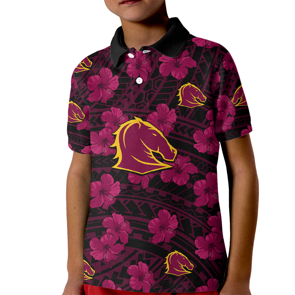 (Custom Text And Number) Broncos Rugby Kid Polo Shirt Polynesian Style With Hibiscus - Vibe Hoodie Shop