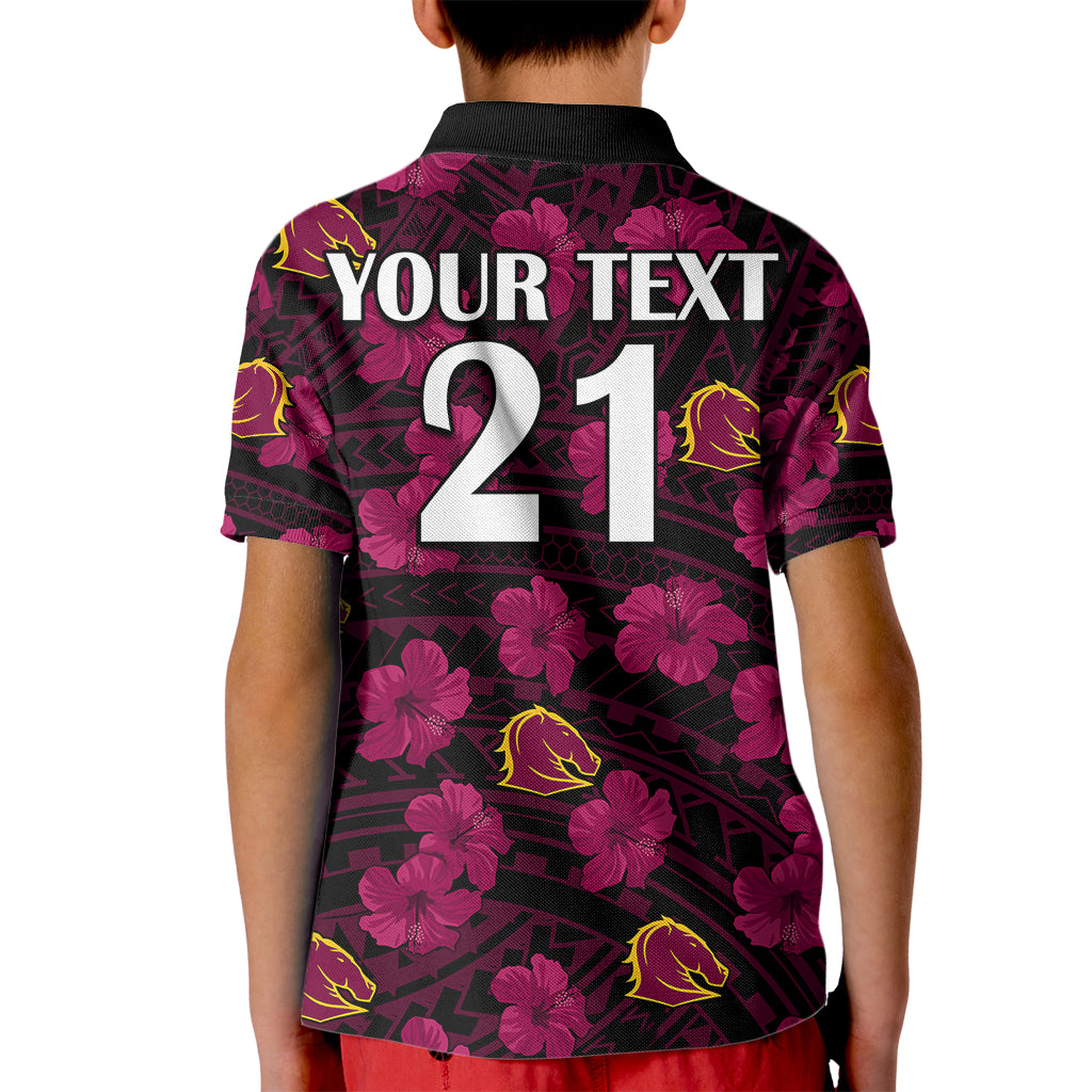 (Custom Text And Number) Broncos Rugby Kid Polo Shirt Polynesian Style With Hibiscus - Vibe Hoodie Shop